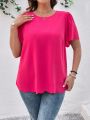 SHEIN LUNE Plus Size Pink Shirt With Shell Edge Detailing For Valentine's Day
