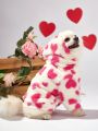 PETSIN Valentine'S Day Pink & White Plush Hoodie With Heart Pattern