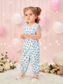 Baby Girls' Bowknot Print Flying Sleeve Jumpsuit With Bow Detail