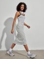Forever 21 Women's Striped High Slit Spaghetti Strap Dress