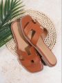 Women's Simple Solid Color Cut Out Flat Sandals