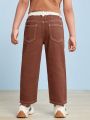 Boys' (Little) Cool Color Block Outdoor Jeans With Belt And Pockets