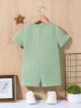 SHEIN Baby Boy Casual Solid Color Button Decor Short Sleeve Romper