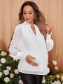SHEIN Maternity Solid Color Notch Neck Long Sleeve Shirt