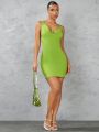 SHEIN BAE Ladies' Solid Color Crisscross Spaghetti Straps Ruched Bodycon Dress With Plunging Neck And Back For Summer Outing