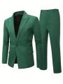 Extended Sizes Men's Solid Color Single-breasted Suit With One Button