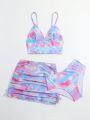 Teen Girls' Spaghetti Strap Vest Style Bikini With Random Print