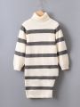 Little Girls' Striped Turtleneck Casual Sweater Dress