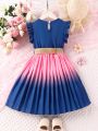 SHEIN Kids CHARMNG Young Girl Casual Elegant Ladylike Charming Fashionable Gradient Pleated Hem Sleeveless Dress For Spring And Autumn Vacation