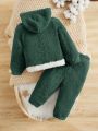 SHEIN Infant Boys' Casual Warm Hooded Cartoon Animal Color Block Outfit