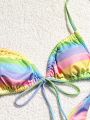 Ladies' Colorful Spaghetti Strap Bikini Set (Random Triangle Cup Design + Print Pattern)