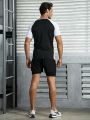 Men's Letter Print Decorated Drop Shoulder Sleeve T-shirt And Shorts Sports Set