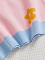 SHEIN Girls' Flower Jacquard V-Neck Casual Sweater Vest, Multicolor