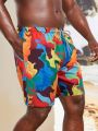 Men'S Plus Size Printed Beach Shorts With Slanted Pockets
