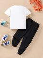 SHEIN Kids SUNSHNE 2pcs/Set Toddler Boys' Cute Digital Printed Short Sleeve T-Shirt And Long Pants