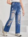 Tween Girls Street Style Ripped Casual Loose Comfortable Straight Jeans
