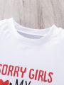 SHEIN Kids EVRYDAY Boys' Slogan Printed Short Sleeve T-Shirt