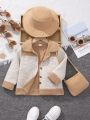 Young Girl Floral Jacquard Teddy Lined Jacket & Bag & Hat