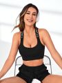 Women'S Adjustable Strap Sports Bra With Letter Print
