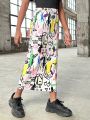 SHEIN Kids Cooltwn Tween Girls' Cool Graffiti Print Knit A-Line Skirt For Spring/Summer Streetwear