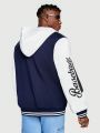 ROMWE Street Life Men's Color Block Hooded Jacket With Printed Texts