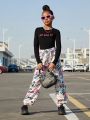 SHEIN Kids Cooltwn Girls' Streetwear Knit Long-sleeve Top And Jogger Pants Set