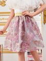 SHEIN Kids Nujoom Tween Girls' Casual Elastic High Waist Tulle Jacquard Fabric Skirt