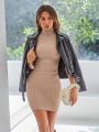 SHEIN Privé Solid Color High Neck Sleeveless Sweater Dress