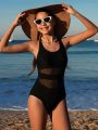 Teen Girl's Sheer Mesh Splice One-Piece Swimsuit