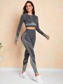 Yoga Basic Women's Seamless Round Neck Sportswear Set H750, Dark Gray