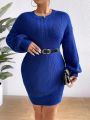 SHEIN Privé Plus Size Women's Lantern Sleeve Sweater Dress