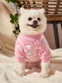 PETSIN 1pc Valentine'S Day Heart Print Flannel Pet Hoodie Without Hat, Pink