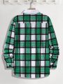 Manfinity Homme Men's Plus Size Grid Pattern Shirt Jacket With Flap Pockets