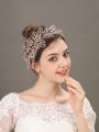 1pc Luxury Crystal Handmade Braided Leaf Colorful Hairband For Brides, Wedding Hair Accessories