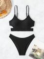 Women's Textured Hollow Out Two-Piece Swimsuit Set, Bikini Outfit Beach Swimwear Bathing Suit Music Festival Summer