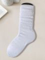 3pairs White Solid Color Basic Pile Heap Socks Mid-Length