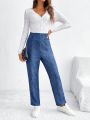 SHEIN Frenchy Women'S Cutout Embroidery Panel Contrast Color Jumpsuit Without Belt