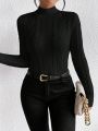 SHEIN Frenchy Mock Neck Cable Knit Sweater