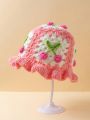 Fashionable Handmade Pink Cherry Pattern Knit Fisherman Hat