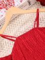 SHEIN Kids SUNSHNE Girls' Solid Color Off-Shoulder Shirred With Ruffle Hem Dress