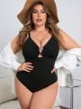 SHEIN Swim Chicsea Plus Size Embellished One Piece Swimsuit With V-Neck In Contrast Color