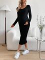 SHEIN Maternity Solid Color Tight Fitting Round Collar One-piece Dress