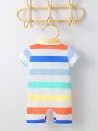 Baby Boy's Multi-Color Striped Printed Wide Angle Collar Short Sleeve Romper