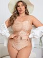 SHEIN Swim Chicsea Plus Size Women's Shiny Plisse Sparkling One-Piece Swimsuit With Straps