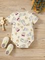 Baby Boy's Cute Short Sleeve Romper With Milk Bottle Print For Summer