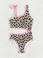 Toddler Girls' One-Piece Swimsuit With Leopard Print, Color Block & Contrast Trim