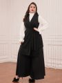 SHEIN Modely Plus Size Belted Vest Blazer With Lapel Collar