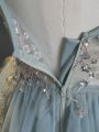Teen Girls' Elegant & Romantic Sequined Mesh Splicing V-Neck Suspender Formal Dress