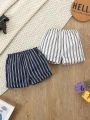 Baby Boys' Striped Casual Shorts With Pockets, 2pcs/Pack