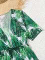 Tween Girls' Tropical Plant Print Long Cardigan Top